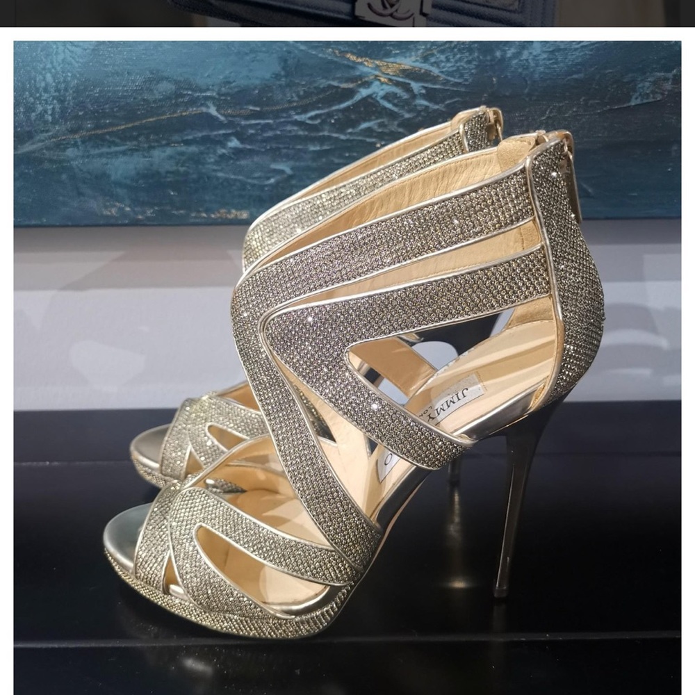 JIMMY CHOO Glitter Collar Sandal 36.5 Light Bronze - Picture 2 of 10